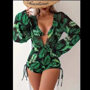 ‼️Final price safari leaves print 2 piece bikini swimsuit & cover up romper